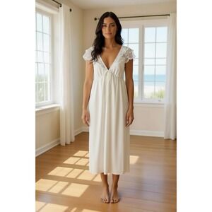 Vintage Lace Trim Nightgown Maxi‎ Dress Bridal Sleepwear Size M